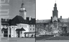 srovnávací fotografie kaple před a po zničení