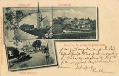 dobová pohlednice vsi s kostelem