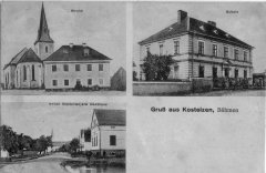 dobová pohlednice vsi s kostelem