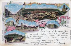 starší pohlednice města s kaplí (vpravo nahoře)