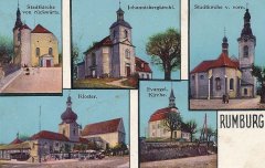 dobová pohlednice s motivem rumburských kostelů