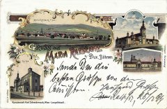 starší pohlednice s kaplí (vlevo od kostela, v pozadí)