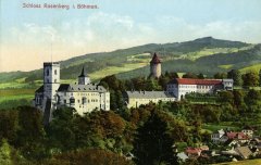 dobová pohlednice města se synagogou (vpravo dole, s vikýřem na střeše)