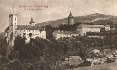 dobová pohlednice města se synagogou