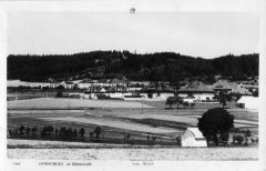 dobová pohlednice vsi s kaplí (v popředí)