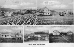 dobová pohlednice vsi s kaplí (vlevo dole)