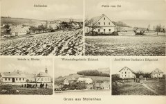 historické foto vsi s kaplí (vlevo dole)