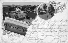 dobová pohlednice vsi s kaplí (vlevo nahoře)