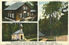 historická pohlednice s kaplí (vlevo dole)