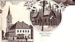 dobová pohlednice vsi s kaplí - výřez