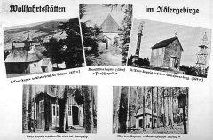 dobová pohlednice poutních míst v Orlických horách (kaple vlevo dole)