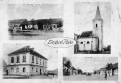 dobová pohlednice vsi s kostelem