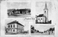 dobová pohlednice vsi s kostelem