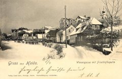 Luční ulice (dnes Winterova) s vyčnívající věží kaple (vpravo)