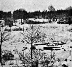 historické foto kaple (vlevo nahoře) po zboření vsi