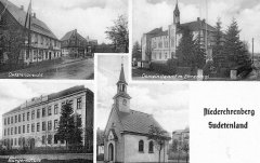 dobová pohlednice vsi s kaplí (na horním levém snímku)