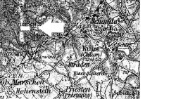 mapa s umístěním kapličky (označeno šipkou)