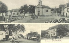 historická pohlednice obce s kaplí
