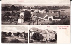 dobová pohlednice vsi s kaplí
