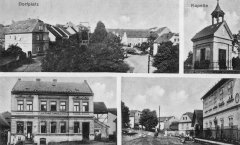 dobová pohlednice vsi s původní kaplí 