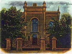 dobová litografie s námětem synagogy