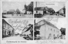 dobová pohlednice vsi s kaplí (vlevo nahoře)