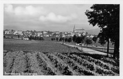 historické foto kaple (vlevo, na hřbitově)