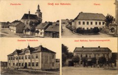 dobová pohlednice vsi s kostelem