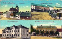 dobová pohlednice vsi s kostelem