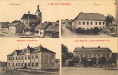 dobová pohlednice vsi s kostelem