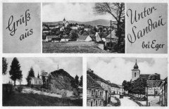 dobová pohlednice vsi s kaplí (vlevo dole)