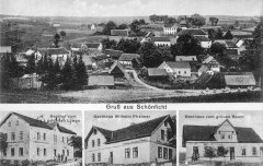 dobová pohlednice vsi s kaplí (vpravo nahoře)
