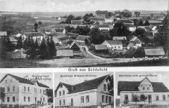 dobová pohlednice vsi s kaplí (vpravo nahoře)