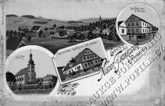 dobová pohlednice vsi s kaplí u kostela (levý dolní snímek)