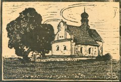 dřevoryt kaple od Boženy Rodové - Sašecí