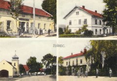 historická pohlednice obce s kaplí v levém dolním rohu
