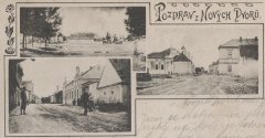 dobová pohlednice vsi s kaplí (vpravo a vlevo dole)