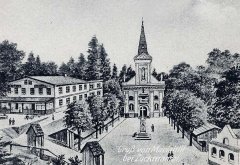 historické foto kaple (zcela vpravo)