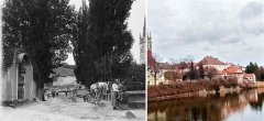 historické a současné foto hráze rybníka