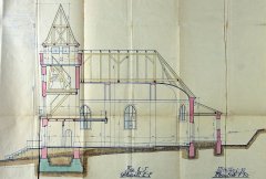 stavební plán kostela - řez E - F