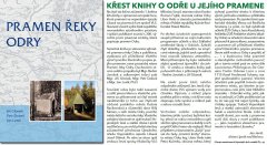 obal knihy „Pramen řeky Odry“ a článek „Křest knihy o Odře u jejího pramene“