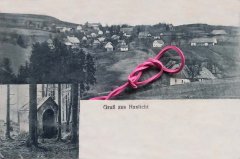 historická pohlednice s kaplí (vlevo dole)