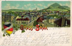 dobová pohlednice města se zvonicí