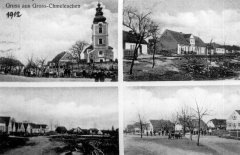 dobová pohlednice vsi s kostelem