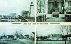 dobová pohlednice vsi s kostelem