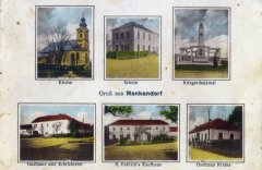 dobová pohlednice vsi s kostelem