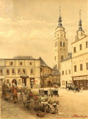 kresba kostela (vlevo od věží)
