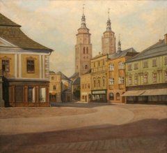 kresba kostela (vlevo od věží)