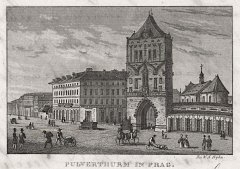 rytina s kostelem (vpravo od Prašné brány) - W. A. Ryba