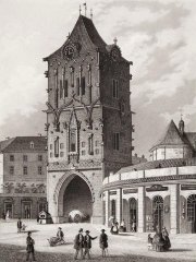 kresba kostela (vpravo od Prašné brány)